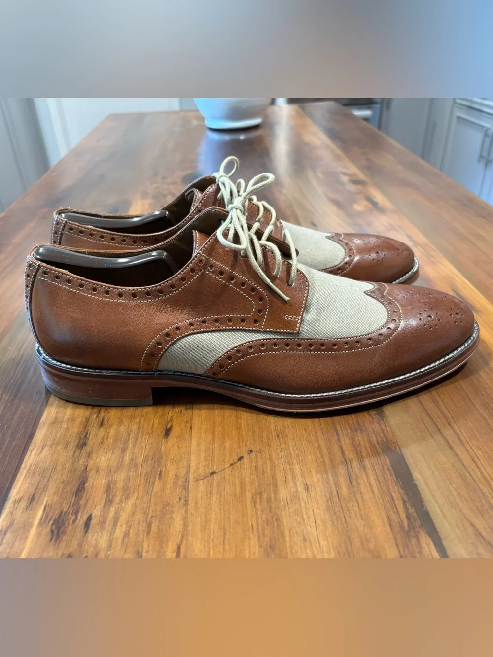 Johnston & Murphy Men's Garner Wingtip Brown Leather Oxford Dress Shoes 10-1/2